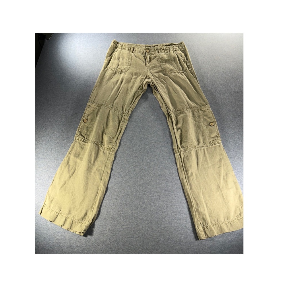 London Jean 100% Linen Cargo Pants Khaki Tan Wide Leg Utility Trousers Size 10
